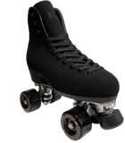 Chuffed wanderer roller skate in vegan black. A cruelty free boot and skate that works equally well on the street and at the park. 