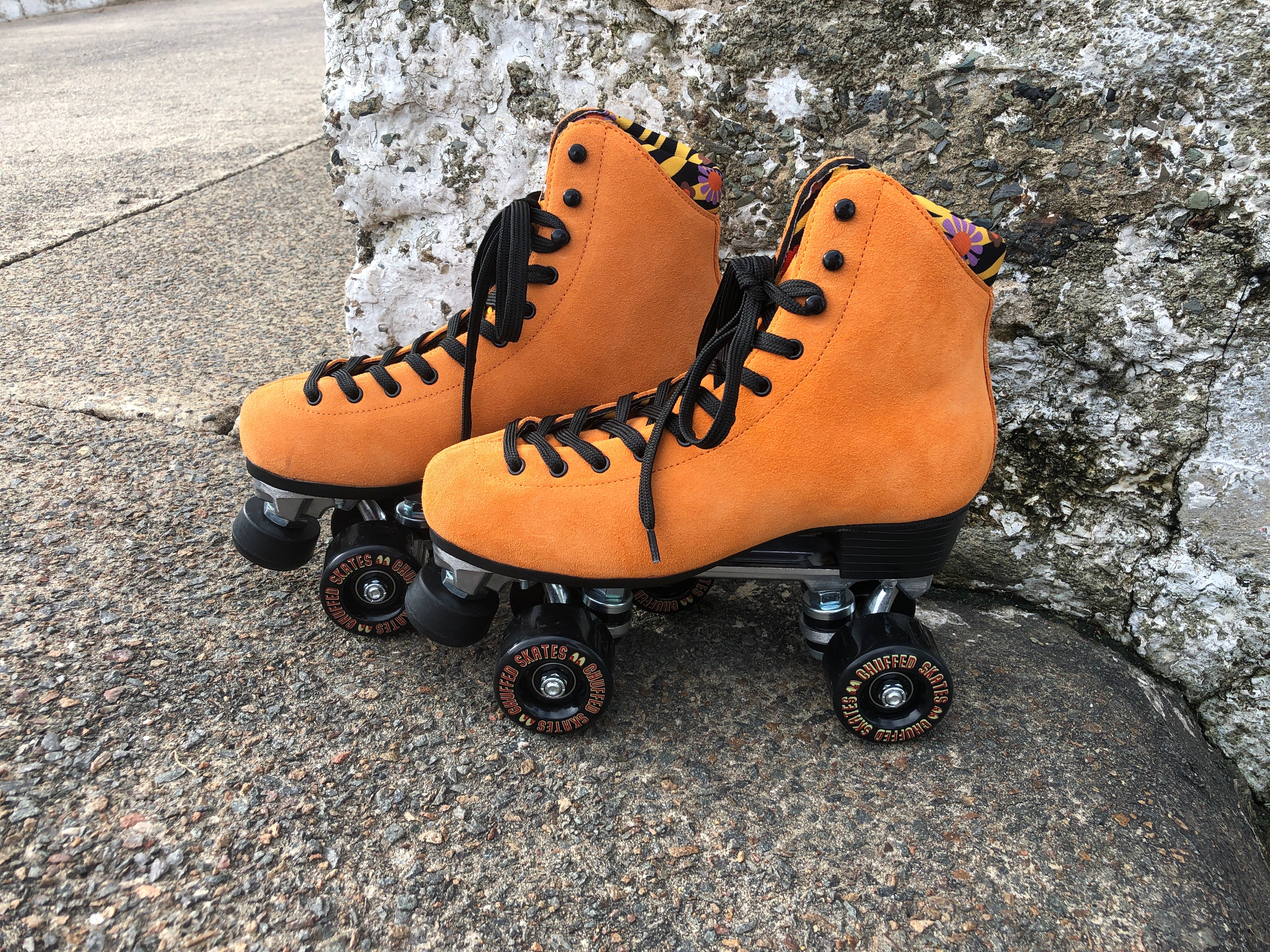 Chuffed wanderer roller skate crew collection in wild thing orange.