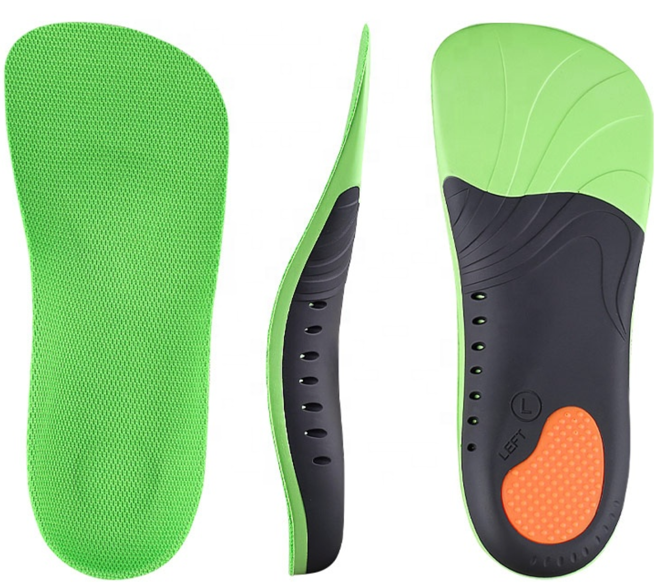 Orthotic shoe impact gel insoles: three quarter length arch support for plantar fasciitis
