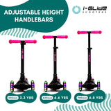 I-Glide 3 Wheel Kids Scooter - Black/Pink
