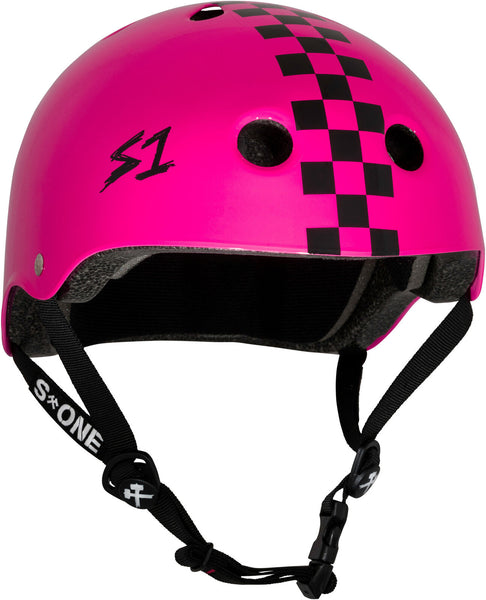 S-One Helmet Lifer Pink Gloss with Checker Stripe