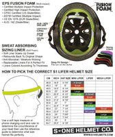 Sizing and measuring chart for S-One helmets. Use this chart to measure your head for a proper S1 fit.