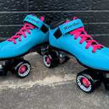 Sure-Grip Zero nuts in pink on Riedell Dart Skates and Radar Energy 65mm Wheels