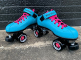 Sure-Grip Zero nuts in pink on Riedell Dart Skates and Radar Energy 65mm Wheels