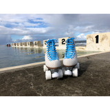Chuffed wanderer crew collection roller skate in washed grey with light blue laces. The Bowzer is a handsome skate equally at home on the trail or at the park.