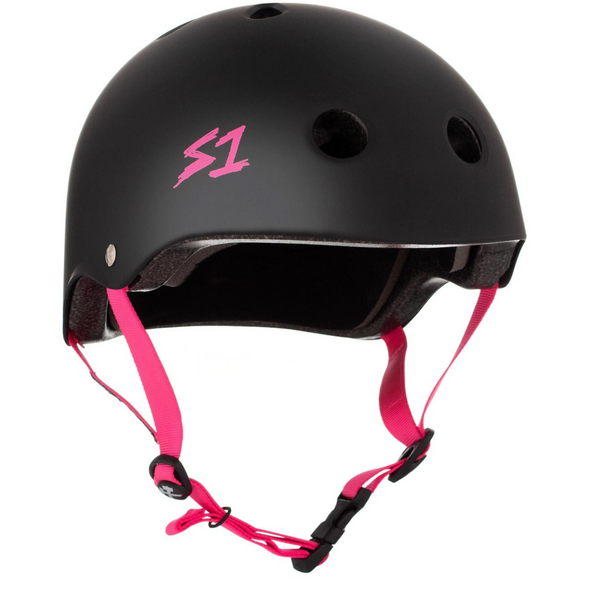 S-One Helmet Lifer Black Matte with Pink Straps