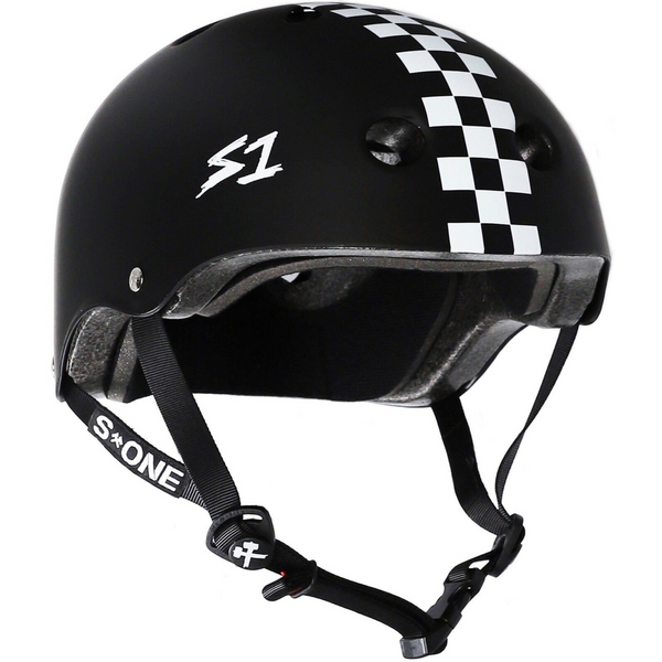S-One Helmet Lifer Black Matte with Checker Stripe