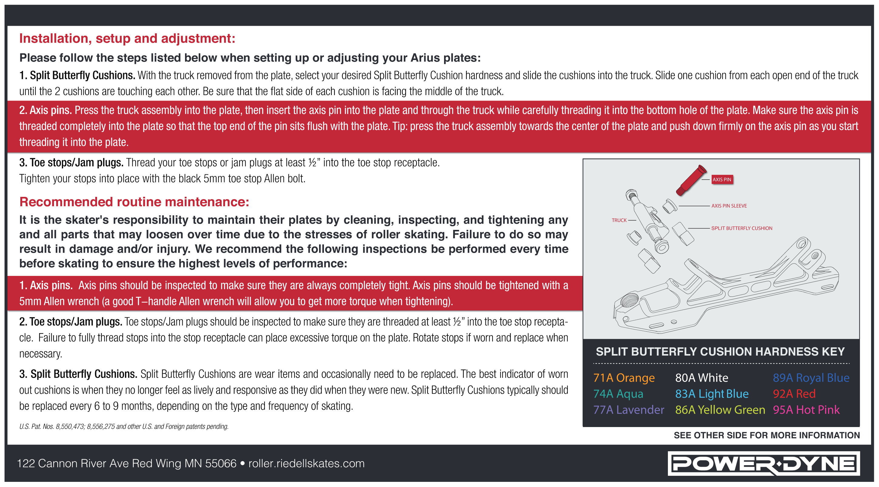 PowerDyne Arius Platnum setup and maintenance instructions. Available at Seaside Skates.