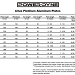 PowerDyne Arius platnum roller skate plate sizing chart. Available at Seaside Skates.
