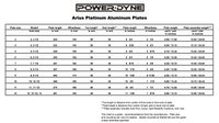 PowerDyne Arius platnum roller skate plate sizing chart. Available at Seaside Skates.
