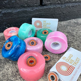 58mm by 32mm Roller skate wheels in various colors and hardness complete with bearings for $89