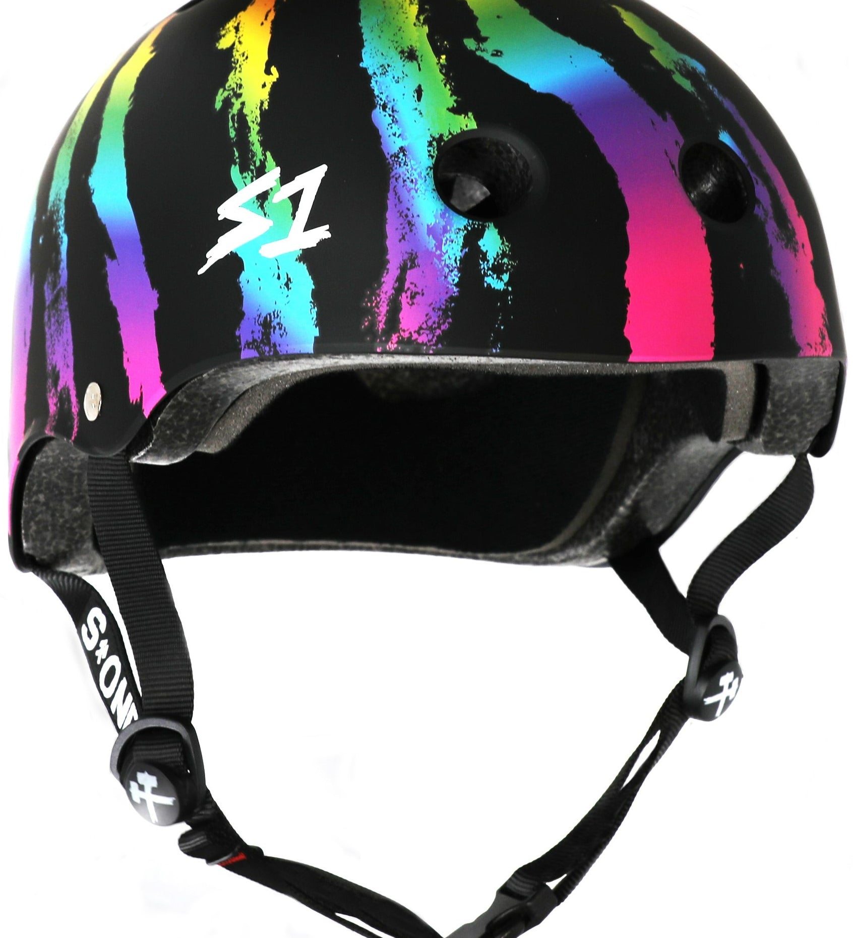 S1 Lifer Helmet in Rainbow swirl pattern over black matte. Available at Seaside Skates.
