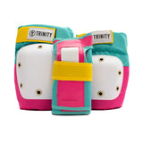 Trinity Pad Pack Teal Pink Yellow set of 6, 2 x knee pads, 2 x wrist guards 2 x elbow pads