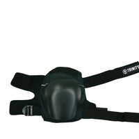 Trinity elite knee pads shown with comfortable and adjustable straps. Excellent and affordable kneepad for roller derby, park skating, surf skating and skateboarding.